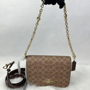 Coach Quinn Bag In Signature Canvas With Floral Chain In Tan/Brown CBG96 NWT
